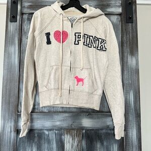 2007 Pink Heathered Cream Full Zip Hoodie